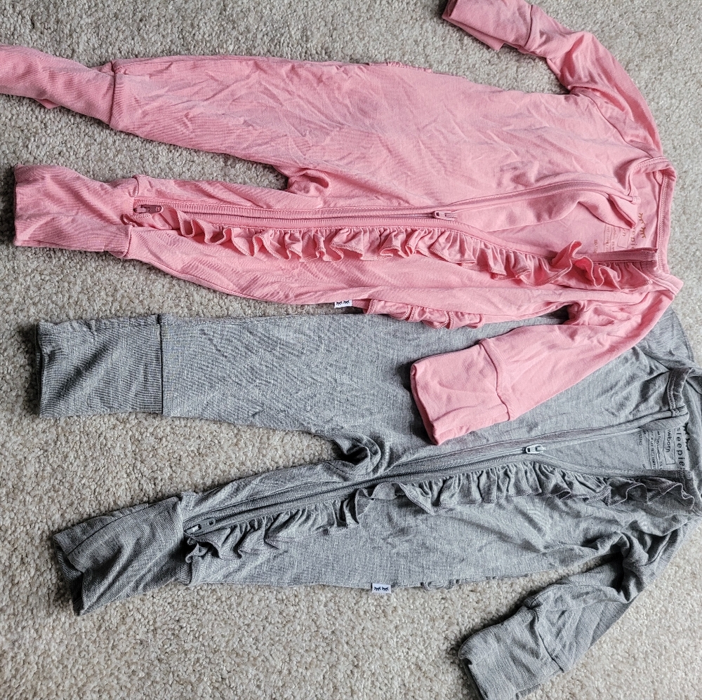 Little Sleepies heather gray and bubblegum newborn zippy